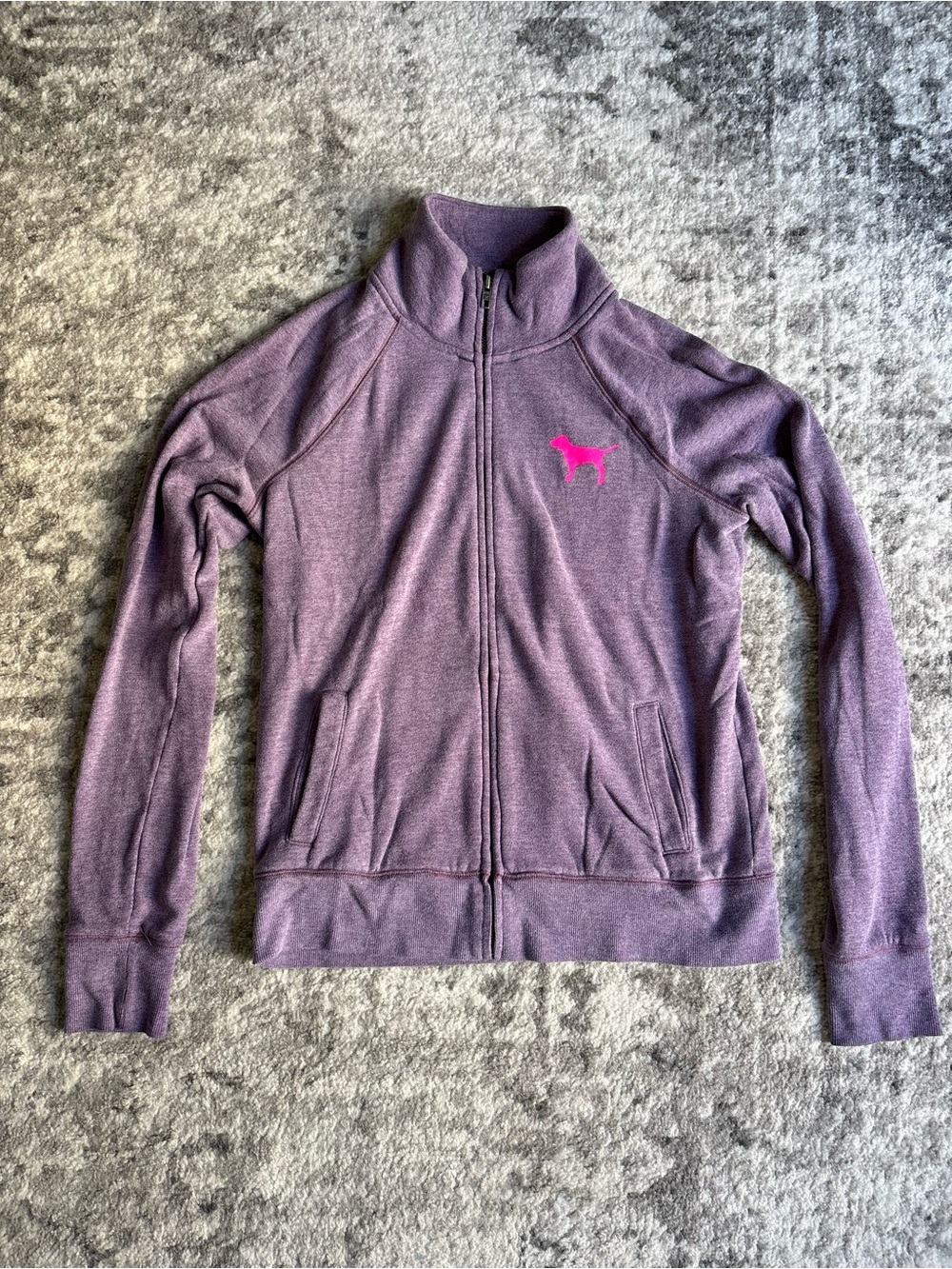 Victoria's Secret Purple Zip-Up Bomber Jacket with Pink Dog Logo